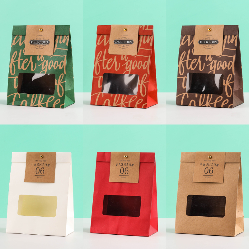 英文复古风牛皮点心袋 雪花酥糖果包装袋 零食礼品袋伴手礼手提袋