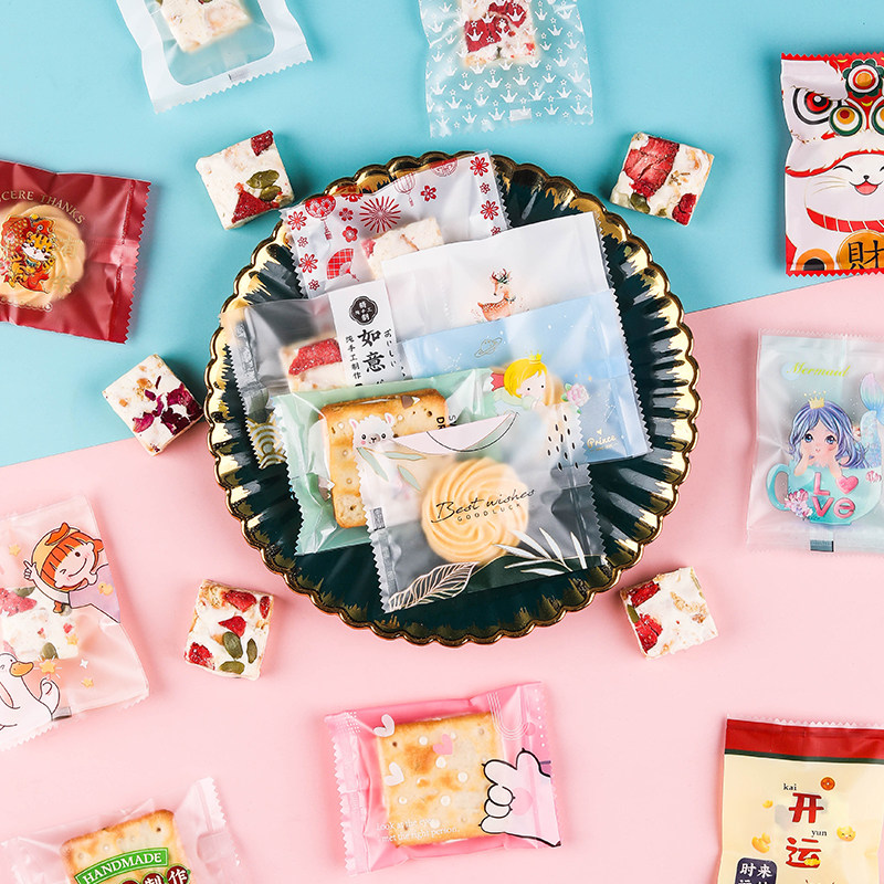 新款卡通雪花酥机封袋大号曲奇饼干牛轧饼包装袋四合一多款式袋子