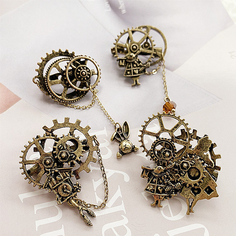 胸针ins潮个性女  复古机械蒸汽齿轮朋克翅膀钟表胸章品配饰别针