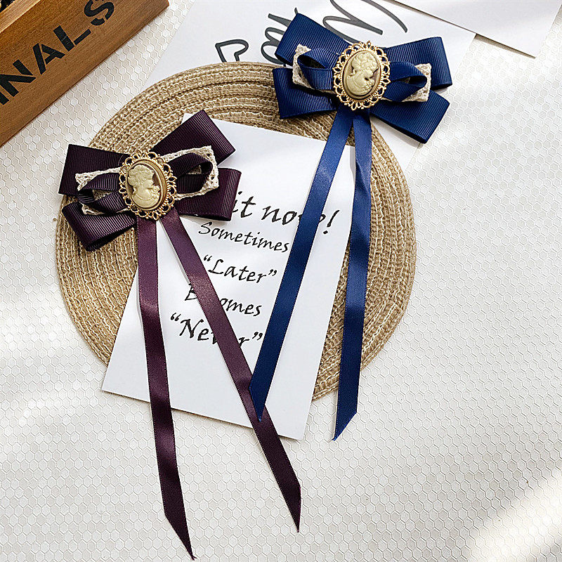 飘带蝴蝶领结女 韩版胸针男领花复古衬衫胸花美人头像缎带配饰品