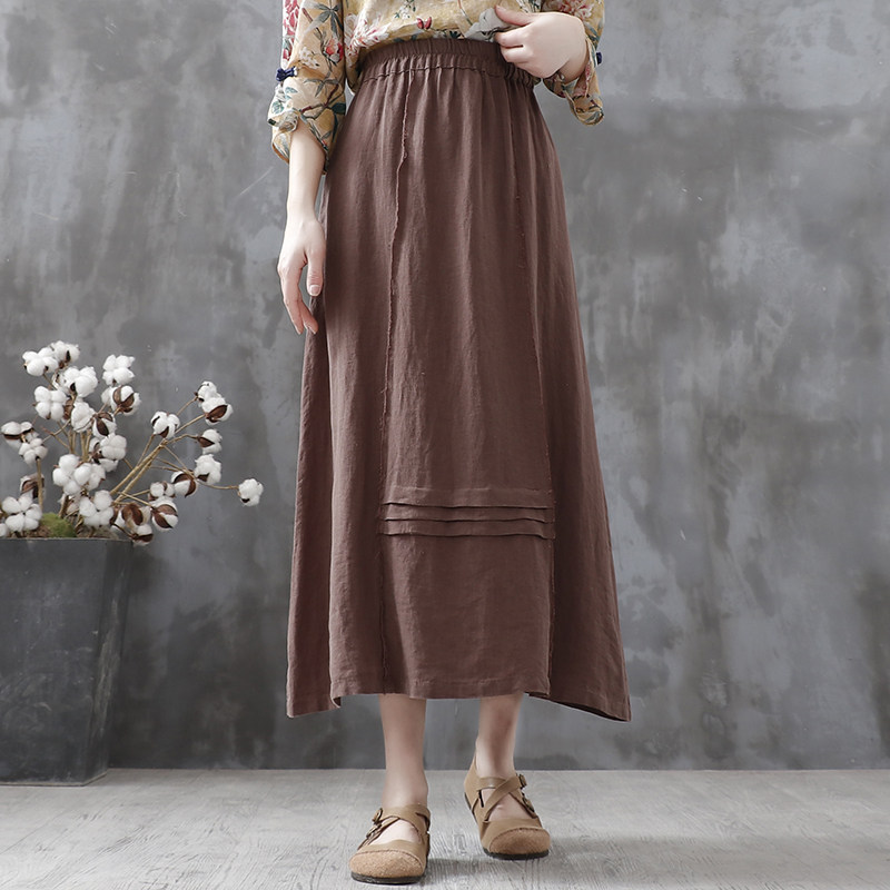 羽繡自制複古文藝松緊腰拼接亞麻半身裙女春夏新款休閑顯瘦A字裙在類目 女裝/女士精品, 半身裙中 - 來自Buy2taobao.com提供專業的淘寶代購服務