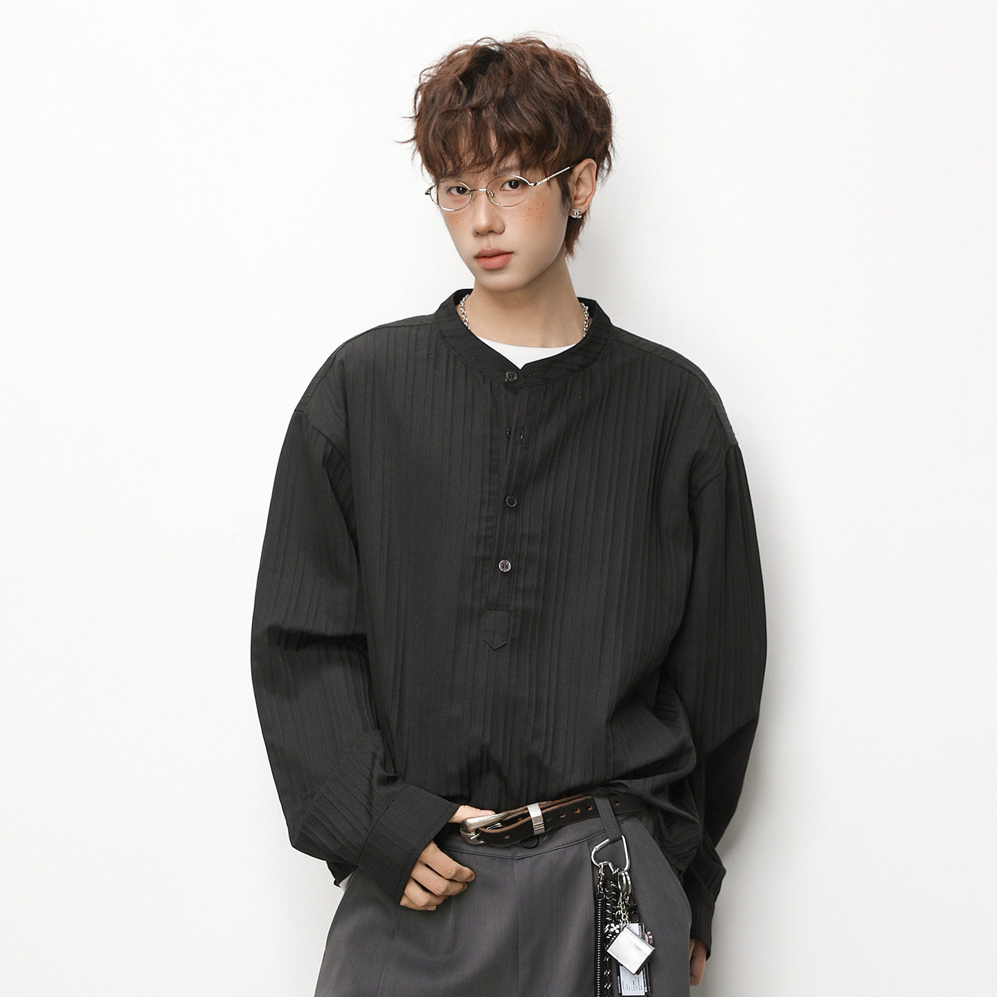 ONES独作半门襟衬衫男2026新款春季老钱风外套美式春装高级感男士