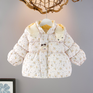 女童加厚棉服洋气加绒韩版连帽夹棉衣可爱女宝宝秋冬装保暖棉袄子