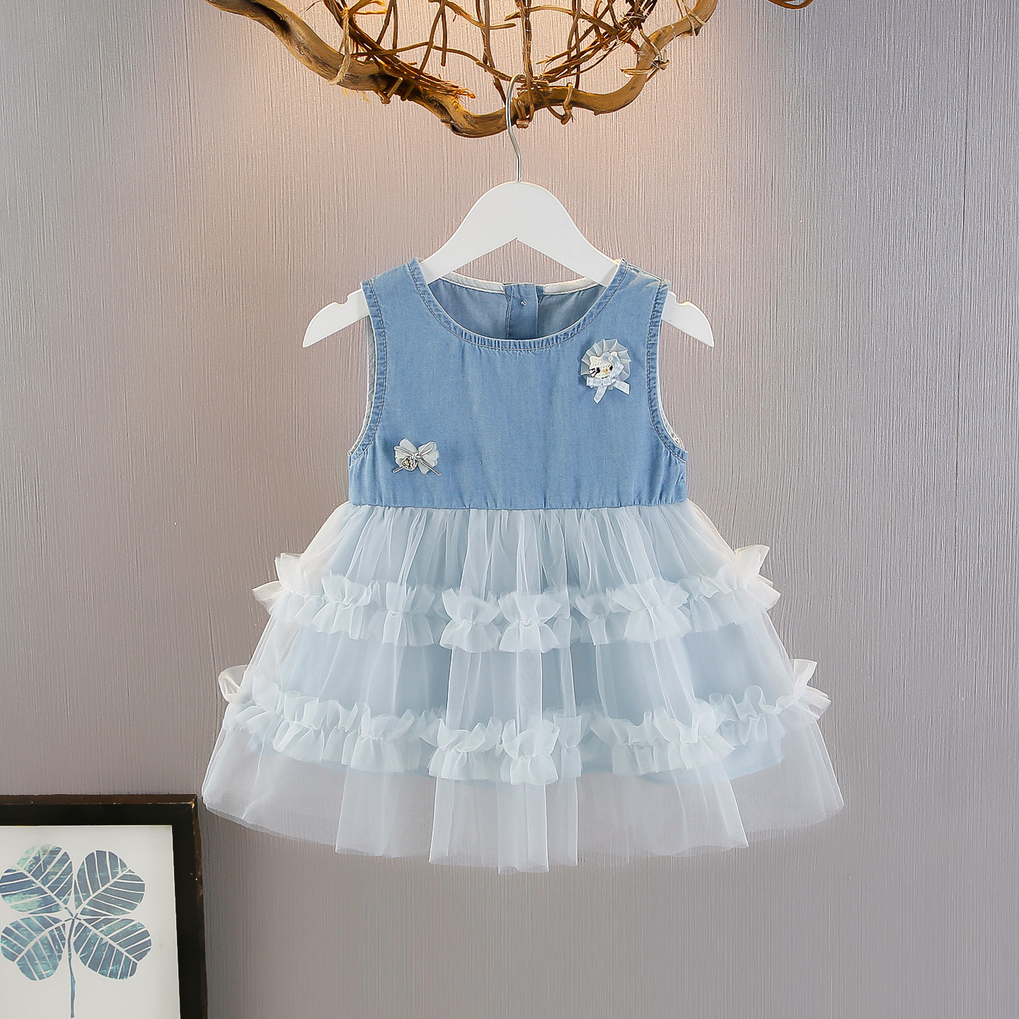 女童牛仔裙洋气连衣裙韩系公主裙蛋糕裙女宝宝2026网纱背心裙夏装