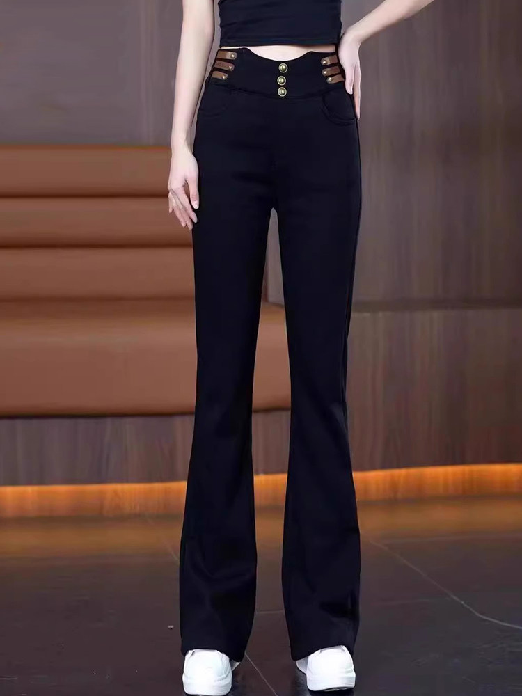高档直筒牛仔微喇裤女秋冬新款高腰显瘦马蹄加绒加厚黑色喇叭裤子,女装/女士精品,牛仔裤,淘宝优惠券,粉丝福利购,淘宝优惠卷