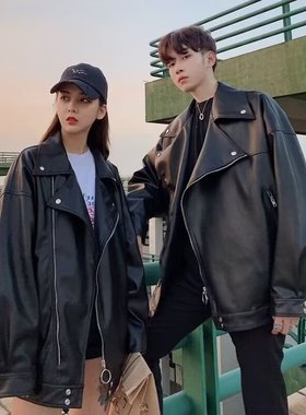 皮衣男士外套pu皮夹克情侣装秋季加绒美式潮流痞帅宽松大码机车服