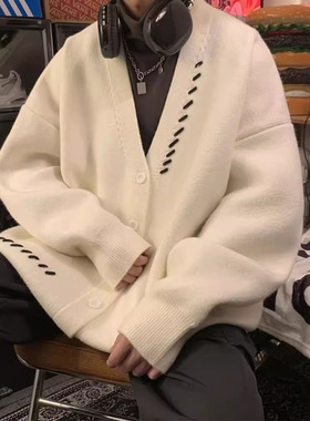 男秋季开衫针织衫毛衣潮牌痞帅高级感大码慵懒学院风日系复古外套