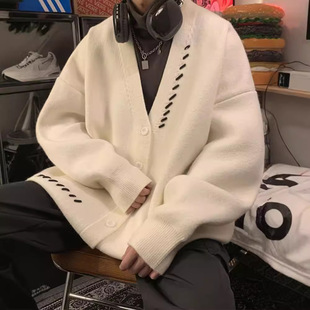 男秋季开衫针织衫毛衣潮牌痞帅高级感大码慵懒学院风日系复古外套