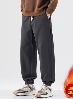 束脚裤棉质灰色加绒休闲裤男士2025新款美式宽松针织束脚运动裤子