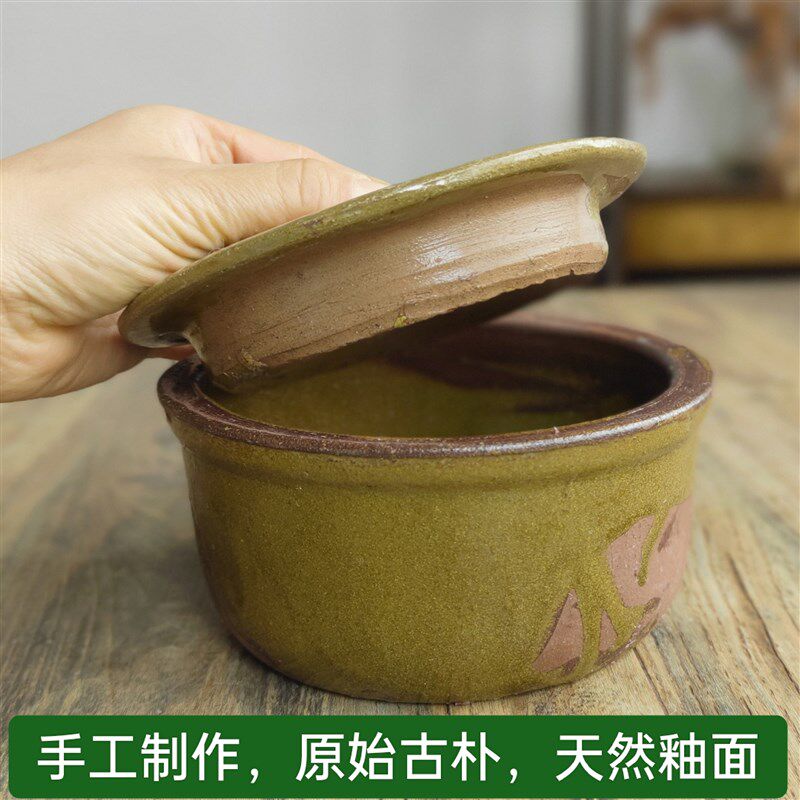 天然草木灰釉手工土陶调料钵老式猪油罐盐罐子汤钵烫菜钵饭盆面钵
