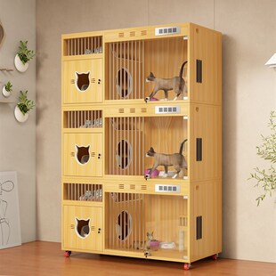 猫别墅实木猫窝恒温猫柜三层豪华宠物展示柜家用繁殖猫舍寄养猫笼