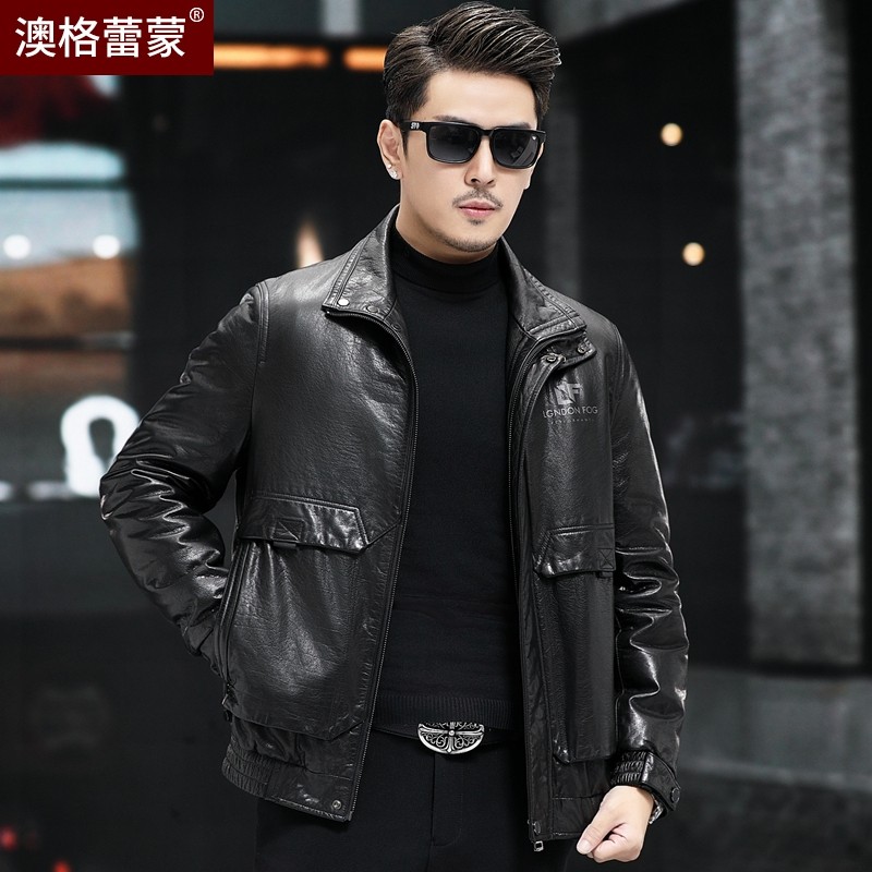 海宁真皮皮衣男头层油蜡牛皮夹克立翻领可脱卸羽绒内胆加厚外套冬,男装,皮衣,淘宝优惠券,粉丝福利购,淘宝优惠卷