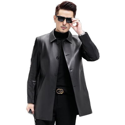 海宁真皮皮衣男绵羊皮中长款风衣