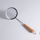 日本进口ECHO小型不锈钢去沫勺漏勺木柄85目细密过滤网筛撇沫捞勺