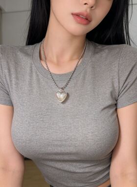 新款韩国小众爱心reina幻彩气泡项链女春夏可爱圆珠链钛钢锁骨链