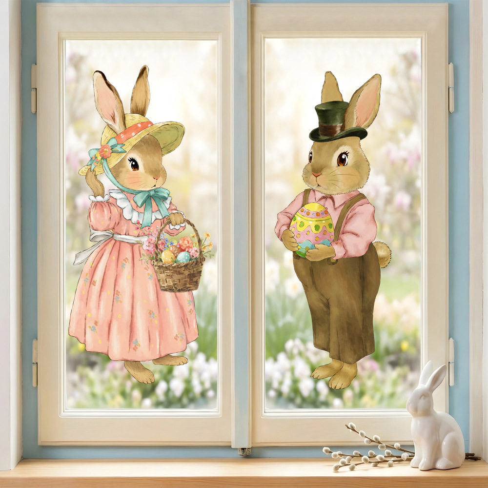 跨境复活节卡通兔子玻璃贴PVC带胶超透彩蛋窗户玻璃贴膜静电贴,家居饰品,瓷砖贴,淘宝优惠券,粉丝福利购,淘宝优惠卷