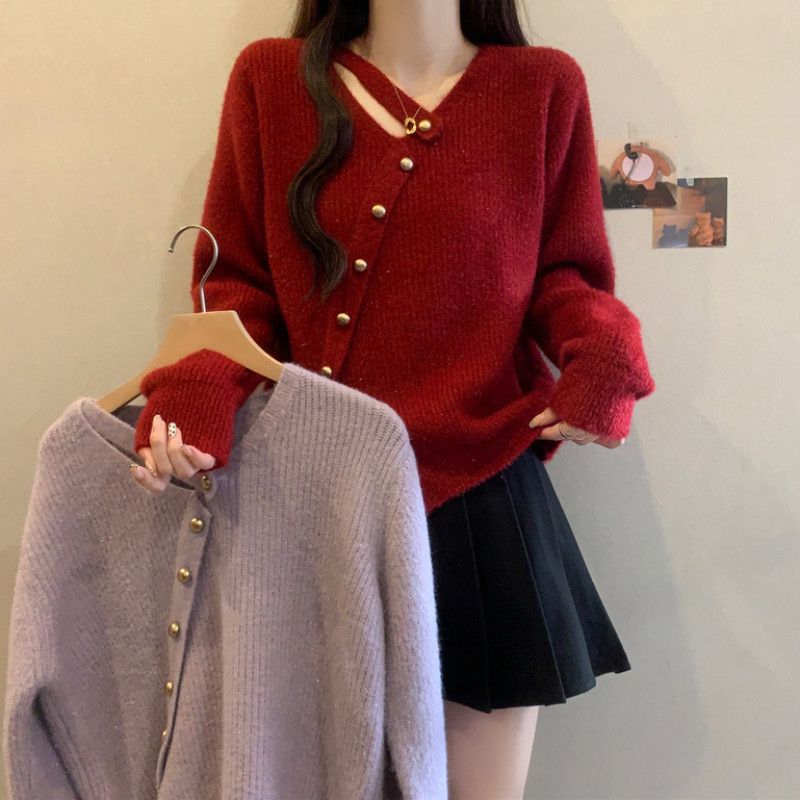 实拍大码设计感显瘦v领遮肚开叉亮晶晶毛衣女亮丝针织上衣,女装/女士精品,大码内搭,淘宝优惠券,粉丝福利购,淘宝优惠卷