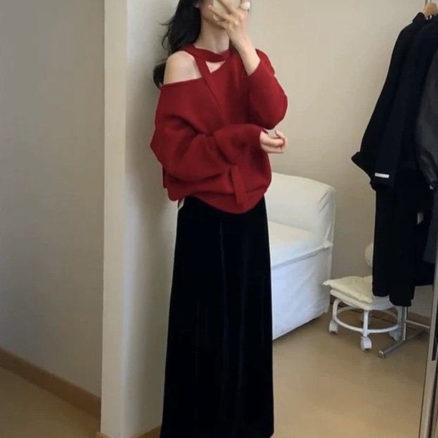 新年战袍小香风红色针织连衣裙女秋冬2026新款高级感穿搭套装长裙,女装/女士精品,时尚套装,淘宝优惠券,粉丝福利购,淘宝优惠卷