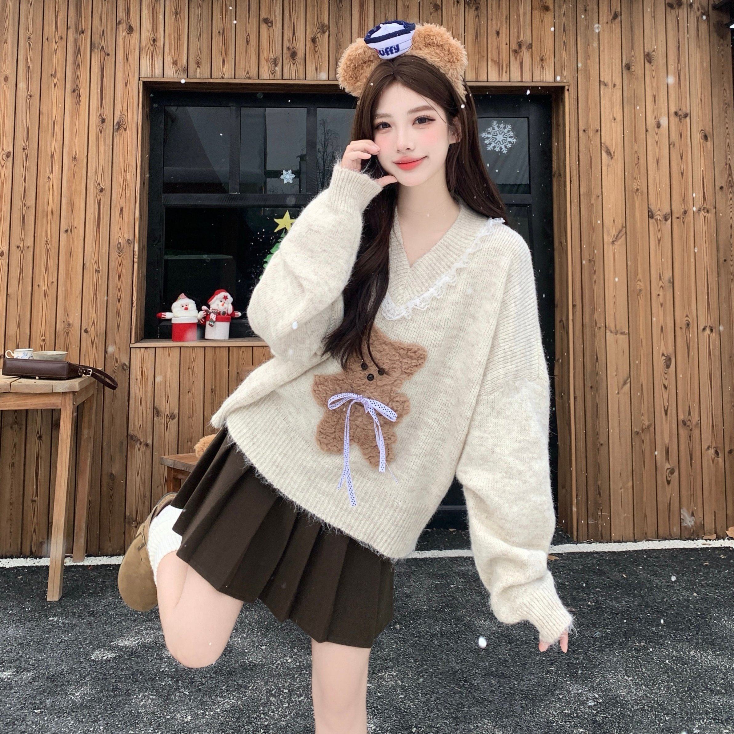 大码女装胖mm显瘦仿貂毛卡通小熊毛衣外套针织毛衣蕾丝半身裙套装,女装/女士精品,大码内搭,淘宝优惠券,粉丝福利购,淘宝优惠卷