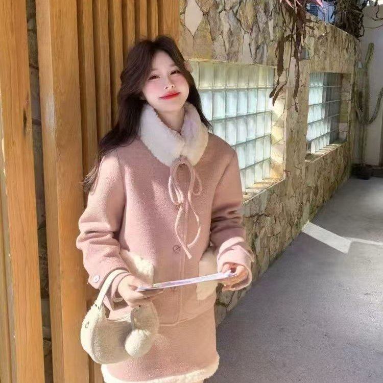 小香风秋冬款甜美千金毛领短款加厚外套半身裙减龄时尚两件套装女,女装/女士精品,时尚套装,淘宝优惠券,粉丝福利购,淘宝优惠卷
