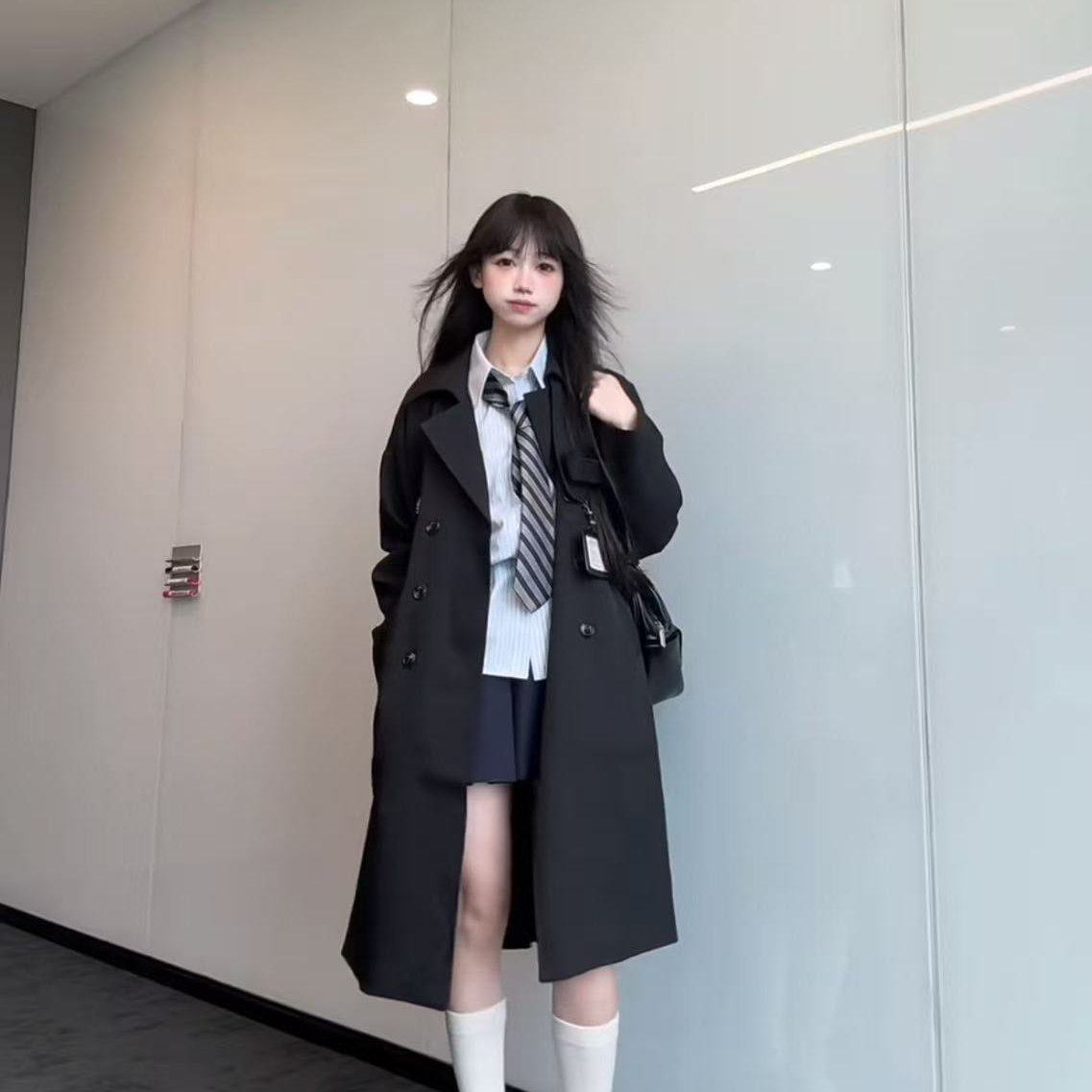 布丁JK制服中长款外套女秋小个子短款高级感英伦学院风风衣