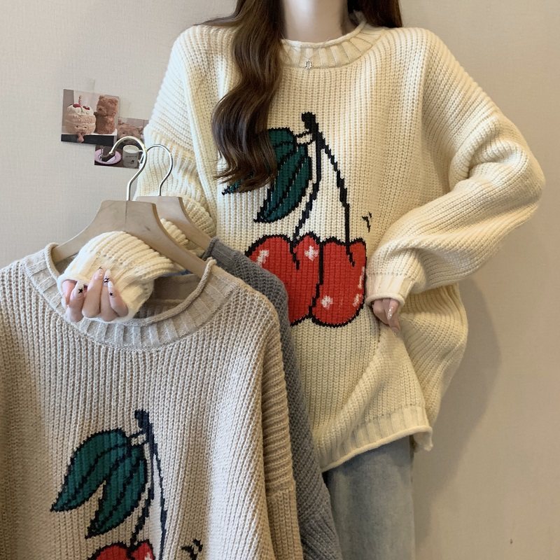 实拍大码韩系设计感印花樱桃软糯毛衣针织衫圆领套头上衣1635,女装/女士精品,大码内搭,淘宝优惠券,粉丝福利购,淘宝优惠卷