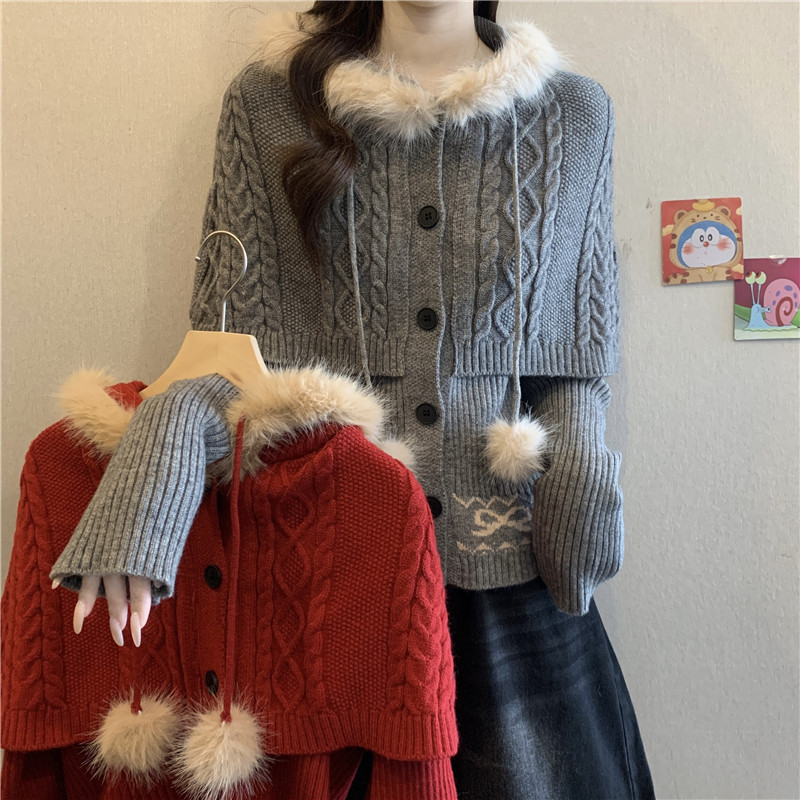 过年红色假两件连帽斗篷毛衣外套女秋冬大码胖mm加厚针织开衫上衣,女装/女士精品,大码内搭,淘宝优惠券,粉丝福利购,淘宝优惠卷