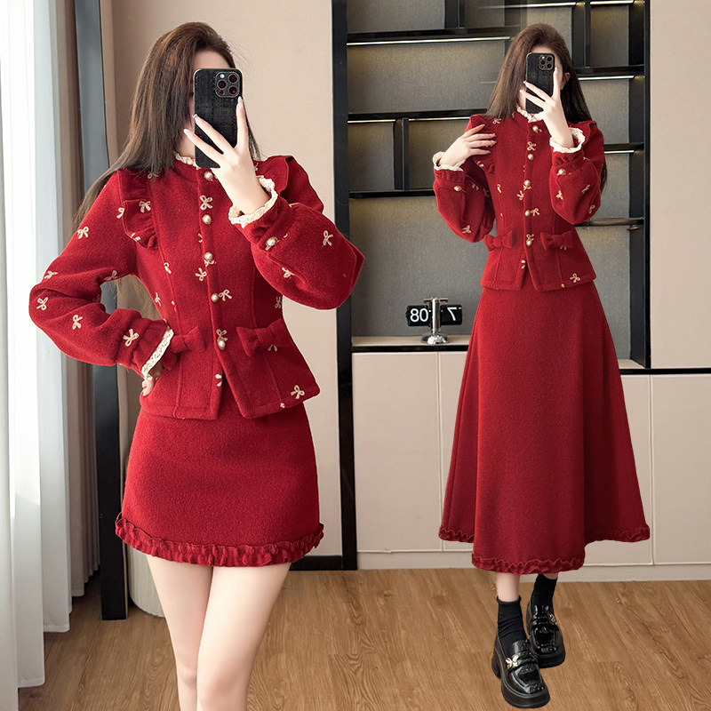 实拍圣诞礼物法式复古套装女冬新款毛呢衬衫+半裙两件套,女装/女士精品,时尚套装,淘宝优惠券,粉丝福利购,淘宝优惠卷