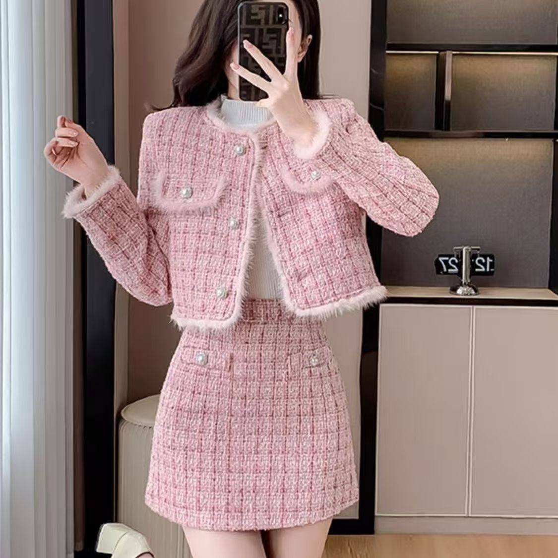 小香风粗花呢气质套装女秋冬2025新款夹棉外套上衣半身短裙两件套,女装/女士精品,时尚套装,淘宝优惠券,粉丝福利购,淘宝优惠卷