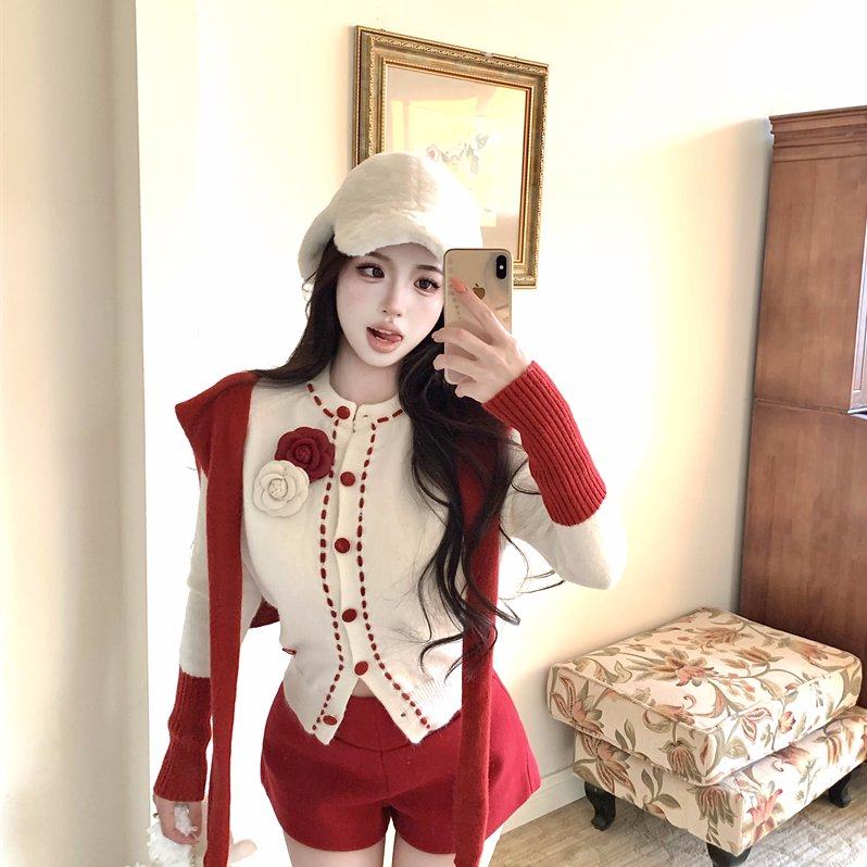 实拍 圣诞氛围感穿搭针织毛衣女红色毛呢阔腿休闲短裤女,女装/女士精品,时尚套装,淘宝优惠券,粉丝福利购,淘宝优惠卷