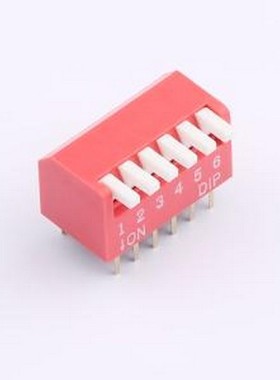 DL-06HT 拨码开关 2.54mm间距 6位 琴键式 直插侧拨长柄 红色 拨
