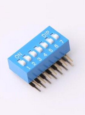DT-07LT 拨码开关 2.54mm间距 7位 琴键式 90度弯插侧拨凸柄 蓝色