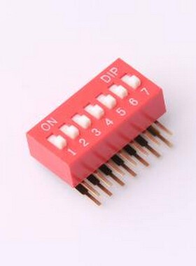 DT-07HT 拨码开关 2.54mm间距 7位 琴键式 90度弯插侧拨凸柄 红色