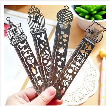 创意镂空多功能手账尺子金属涂鸦绘图尺 海洋鸟笼 旋转木马热气球