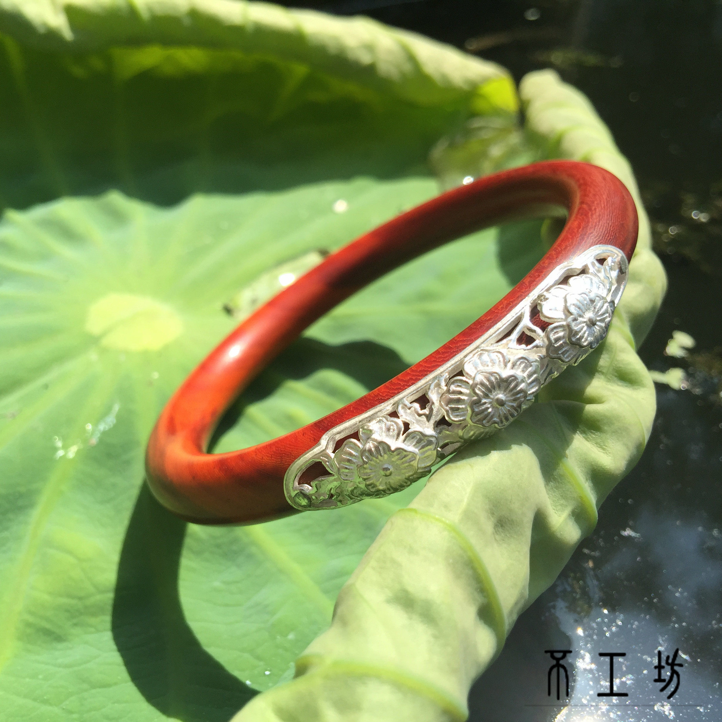 原创木银之约 小叶紫檀木手镯镶嵌纯银饰品 古风民族 纯手工个性