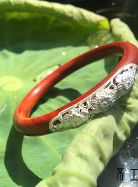 原创小叶紫檀镶嵌饰品古风木手镯