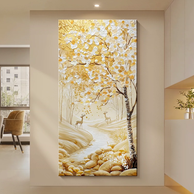 入户玄关装饰画轻奢高级感发财树好运走廊过道挂画新款砂岩壁画灯图片