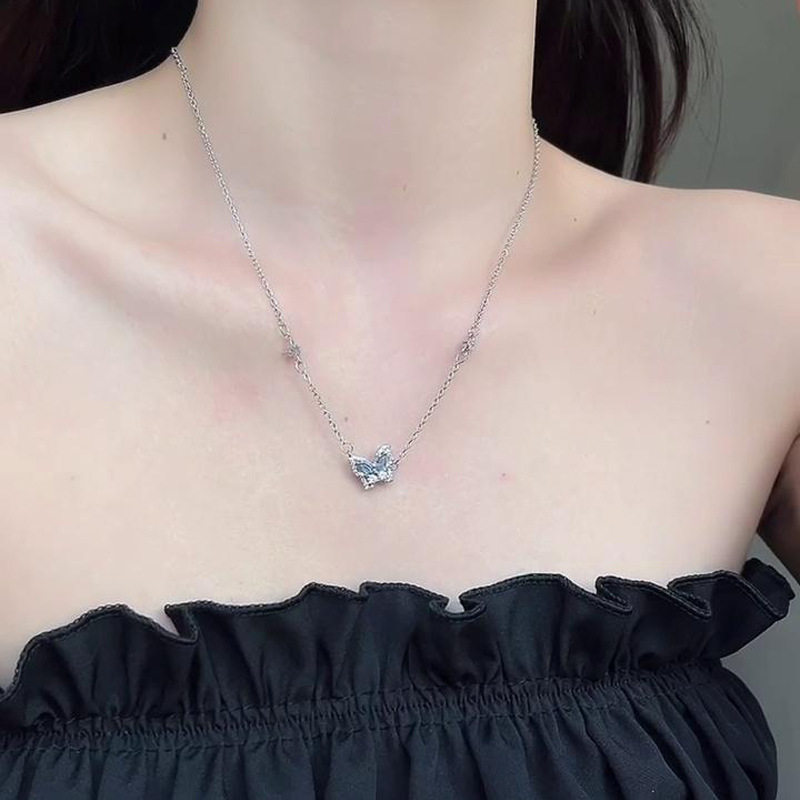 蓝色蝴蝶项链女轻奢小众设计高级