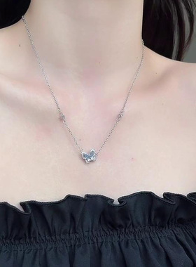 蓝色蝴蝶项链女轻奢小众设计高级