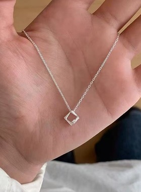 925镀银方块几何项链夏日精致银