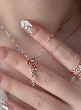 玫瑰花白钻项链小众轻奢ins学生