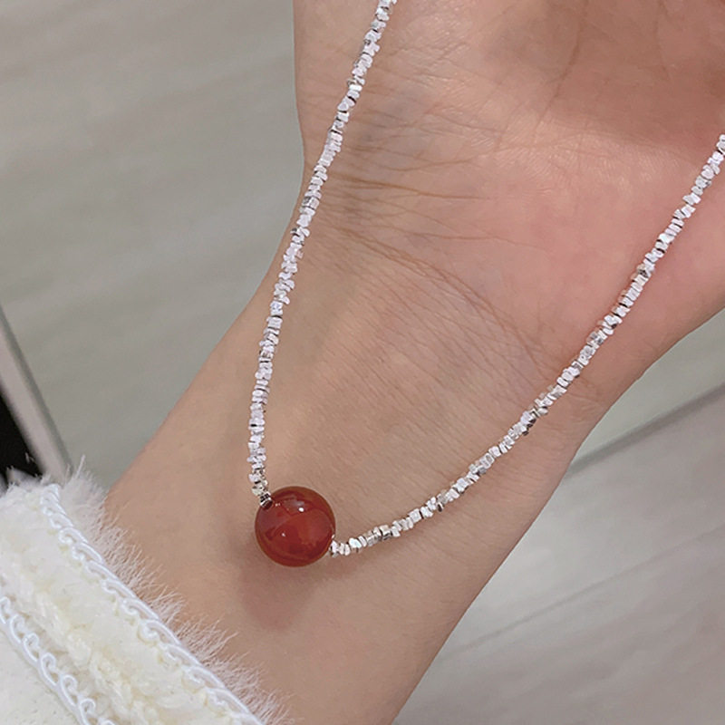 红玛瑙碎银子项链女简约设计高级
