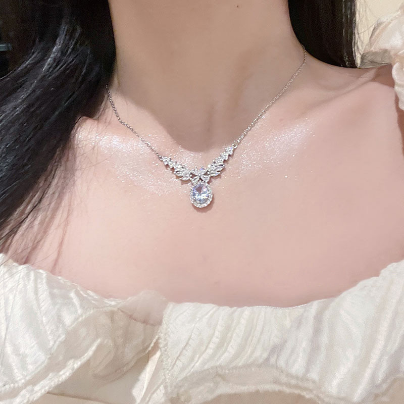 天使之翼鹅蛋项链女爆闪宝石复古
