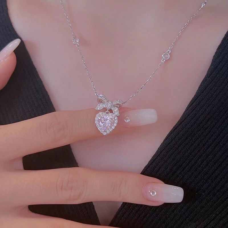 网络同款爱心蝴蝶结项链女韩版
