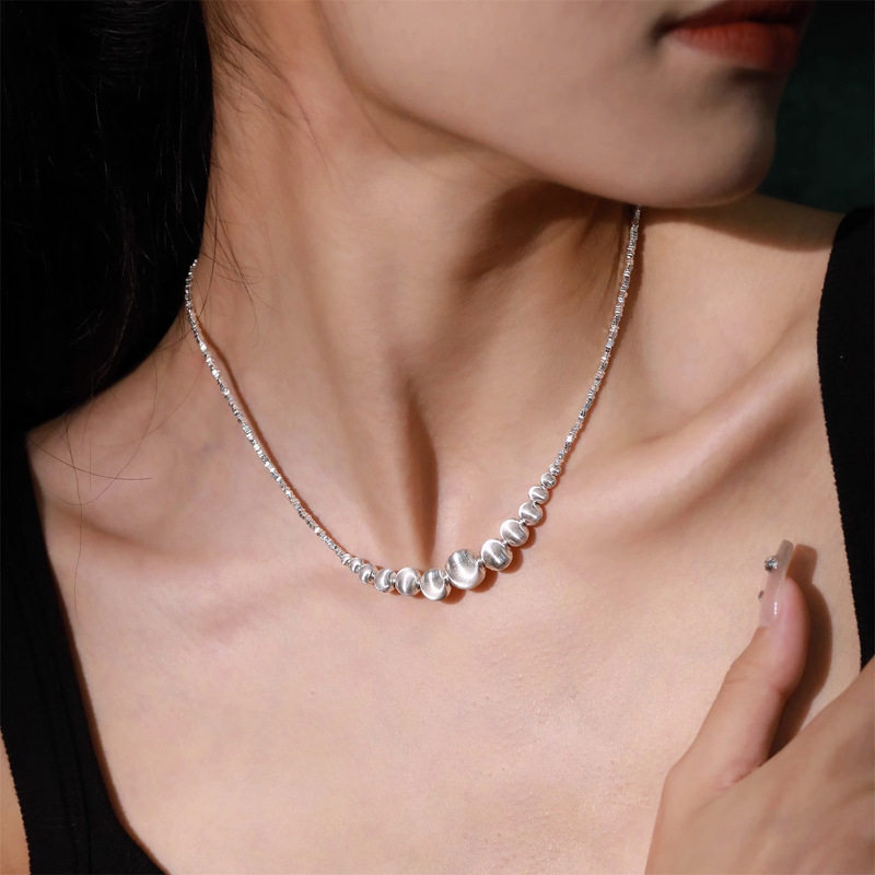 渐变猫眼碎银子项链女小众设计