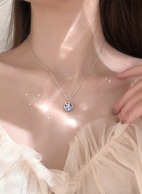 925纯银蓝色鱼尾项链冷淡风锁骨链女小众感轻奢新款ins百搭高级感