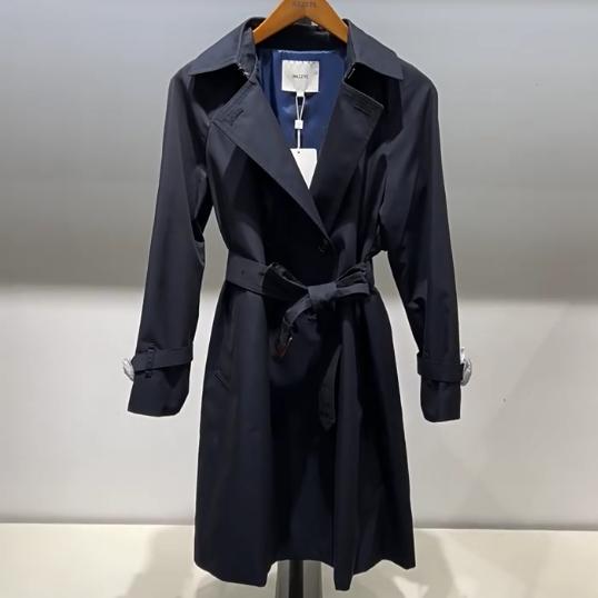 Hazzys专柜正品哈吉斯宽松双排扣中长风衣女通勤外套ASWSH0BCH03