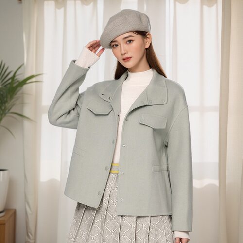 哈吉斯hazzys正品冬2024季双面呢薄款羊毛外套女立领ABSSH0BDF01