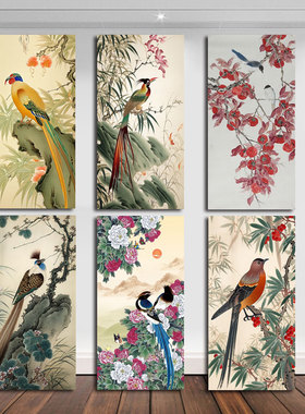 花鸟国画玄关正对门装饰画中式复古风走廊过道挂画寓意好客厅贴画