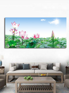 莲花装饰画荷花荷叶田园风景画客厅墙上自贴画沙发背景墙简约挂画